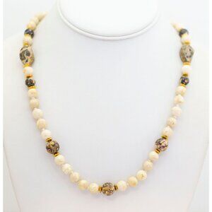 30 inch, Vintage Beige Sphere Beads Unique Beaded Necklace - G1